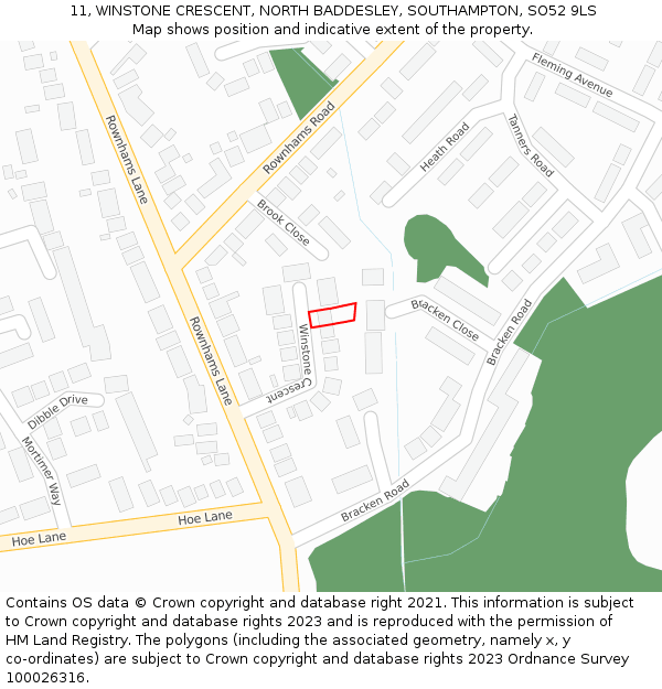 11, WINSTONE CRESCENT, NORTH BADDESLEY, SOUTHAMPTON, SO52 9LS: Location map and indicative extent of plot