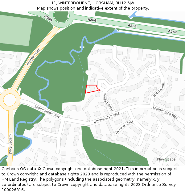 11, WINTERBOURNE, HORSHAM, RH12 5JW: Location map and indicative extent of plot