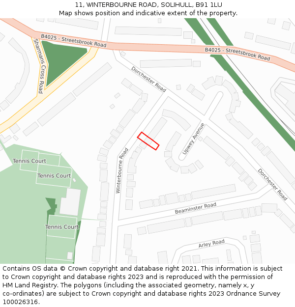 11, WINTERBOURNE ROAD, SOLIHULL, B91 1LU: Location map and indicative extent of plot