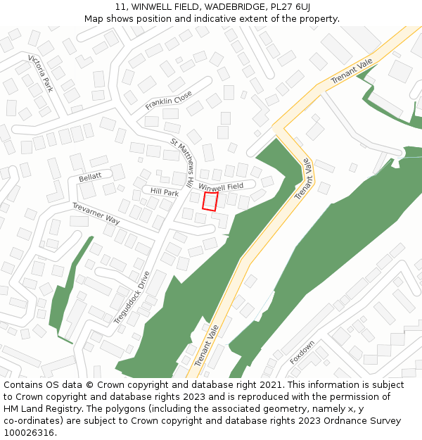 11, WINWELL FIELD, WADEBRIDGE, PL27 6UJ: Location map and indicative extent of plot