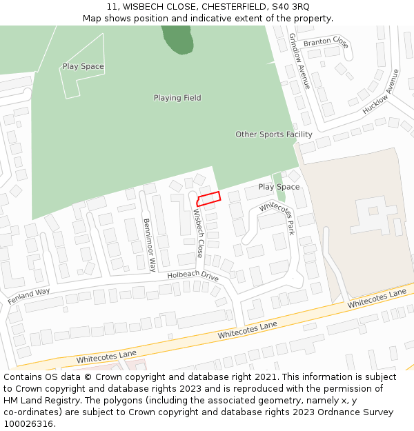 11, WISBECH CLOSE, CHESTERFIELD, S40 3RQ: Location map and indicative extent of plot