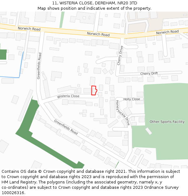 11, WISTERIA CLOSE, DEREHAM, NR20 3TD: Location map and indicative extent of plot