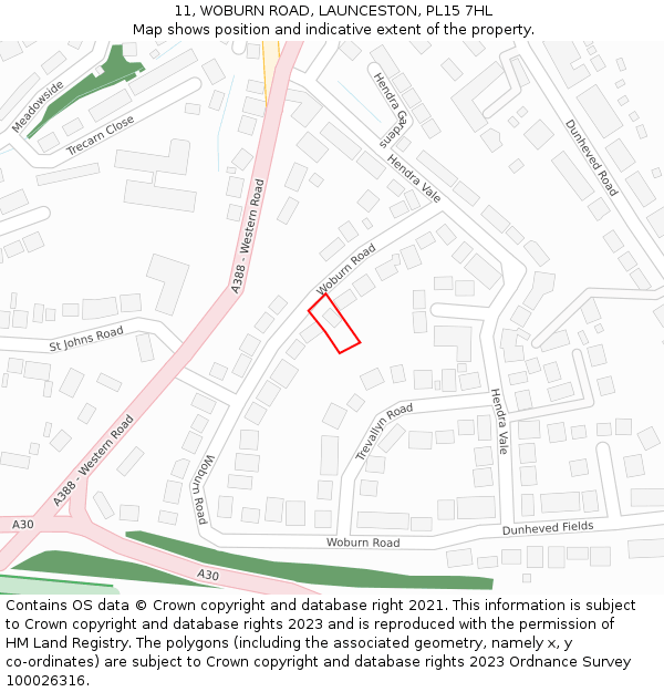 11, WOBURN ROAD, LAUNCESTON, PL15 7HL: Location map and indicative extent of plot