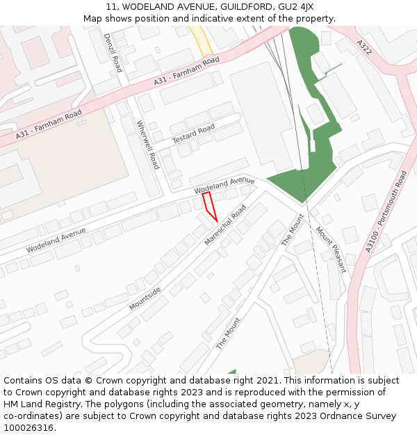 11, WODELAND AVENUE, GUILDFORD, GU2 4JX: Location map and indicative extent of plot