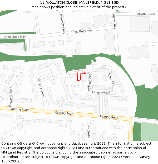 11, WOLLATON CLOSE, MANSFIELD, NG18 3GD: Location map and indicative extent of plot