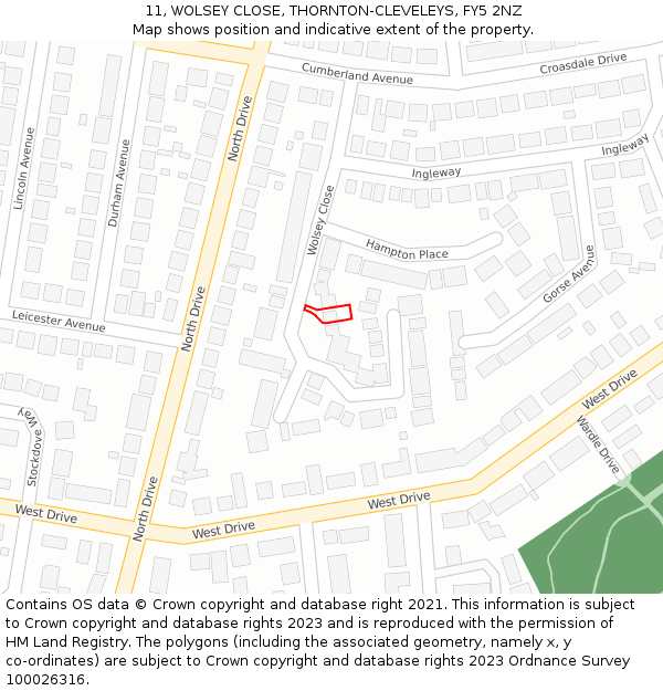 11, WOLSEY CLOSE, THORNTON-CLEVELEYS, FY5 2NZ: Location map and indicative extent of plot