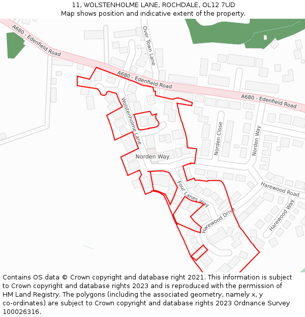 11, WOLSTENHOLME LANE, ROCHDALE, OL12 7UD: Location map and indicative extent of plot