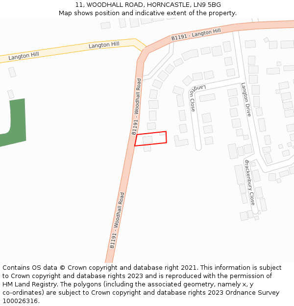 11, WOODHALL ROAD, HORNCASTLE, LN9 5BG: Location map and indicative extent of plot
