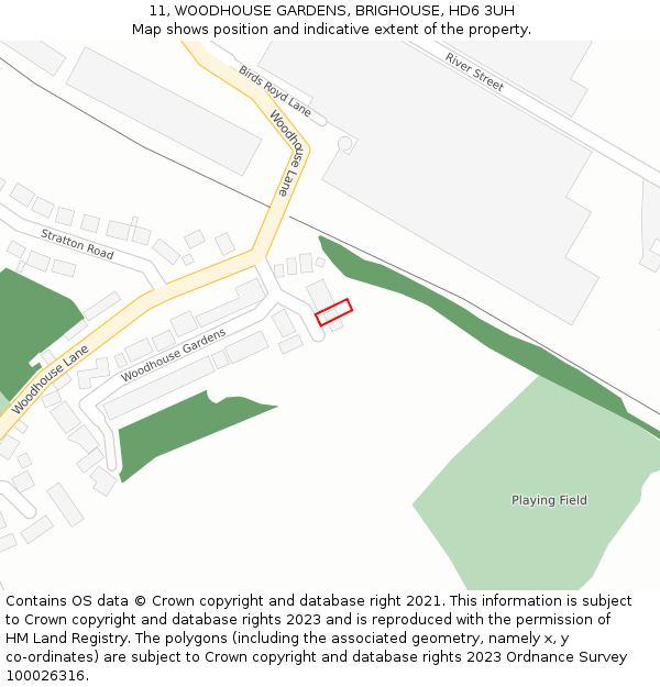 11, WOODHOUSE GARDENS, BRIGHOUSE, HD6 3UH: Location map and indicative extent of plot