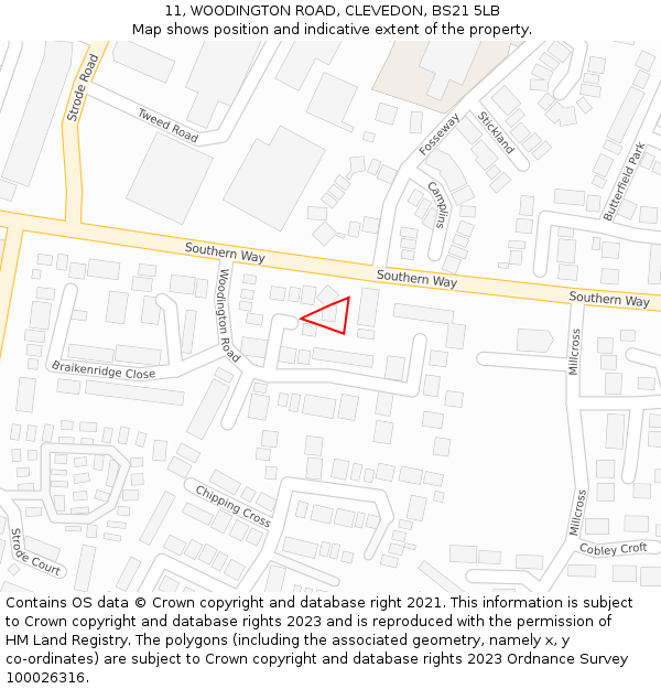 11, WOODINGTON ROAD, CLEVEDON, BS21 5LB: Location map and indicative extent of plot