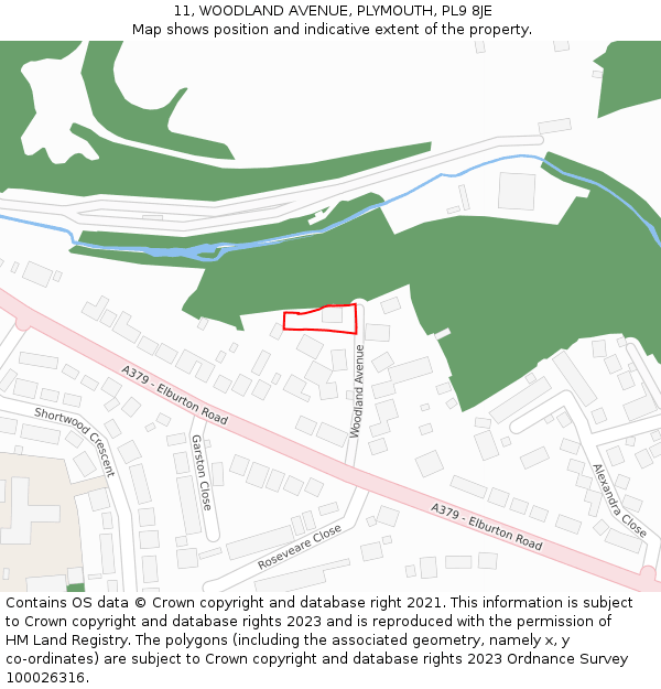 11, WOODLAND AVENUE, PLYMOUTH, PL9 8JE: Location map and indicative extent of plot