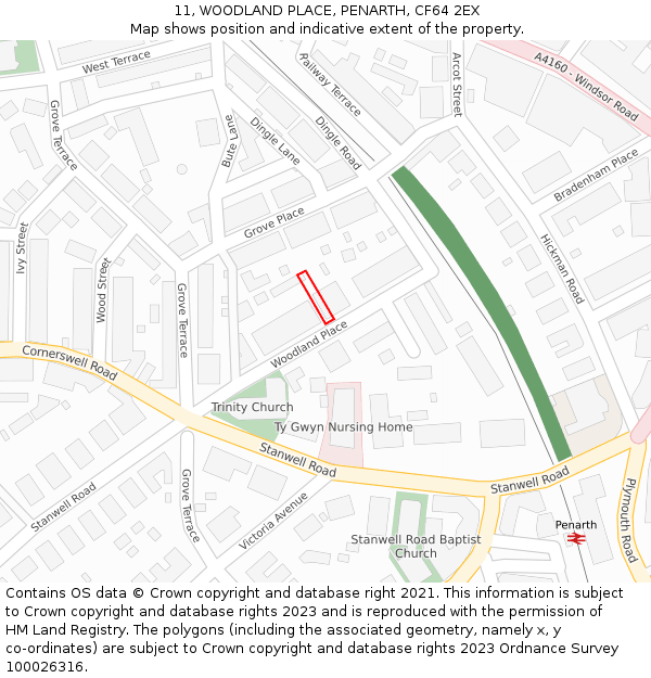 11, WOODLAND PLACE, PENARTH, CF64 2EX: Location map and indicative extent of plot