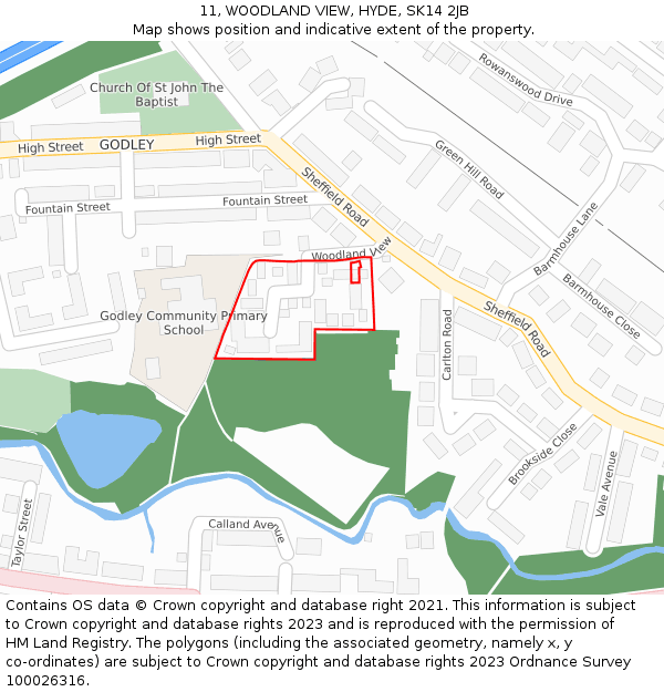 11, WOODLAND VIEW, HYDE, SK14 2JB: Location map and indicative extent of plot