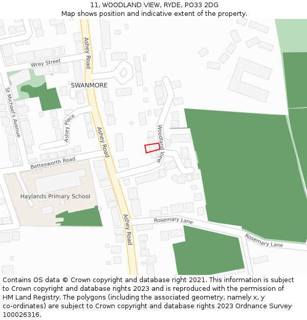 11, WOODLAND VIEW, RYDE, PO33 2DG: Location map and indicative extent of plot