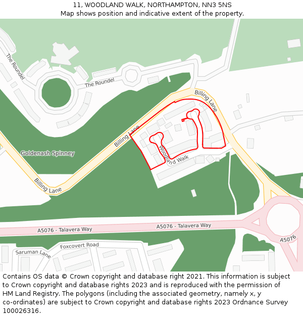 11, WOODLAND WALK, NORTHAMPTON, NN3 5NS: Location map and indicative extent of plot