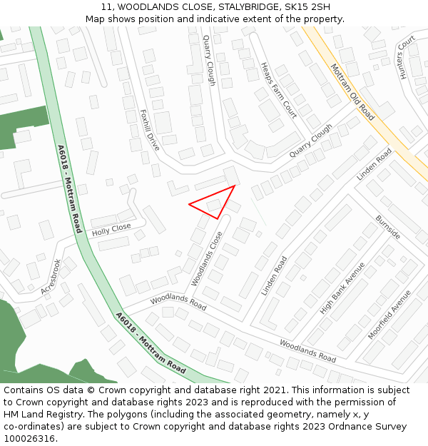 11, WOODLANDS CLOSE, STALYBRIDGE, SK15 2SH: Location map and indicative extent of plot