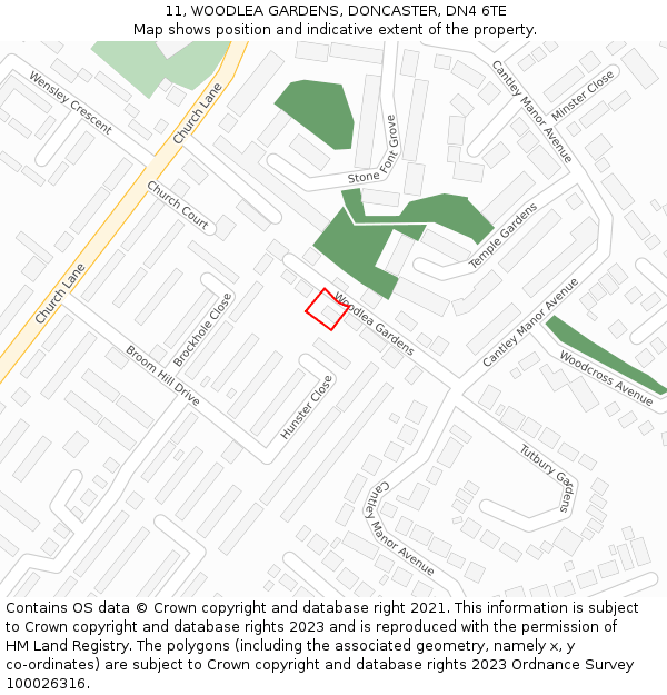 11, WOODLEA GARDENS, DONCASTER, DN4 6TE: Location map and indicative extent of plot