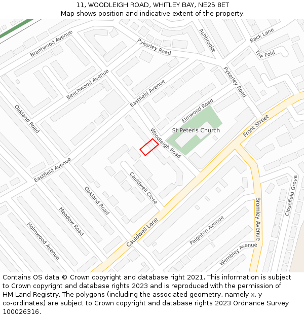 11, WOODLEIGH ROAD, WHITLEY BAY, NE25 8ET: Location map and indicative extent of plot