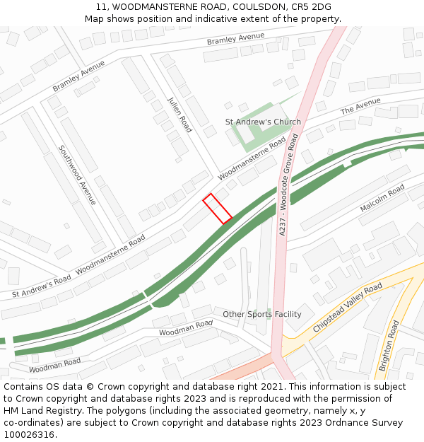 11, WOODMANSTERNE ROAD, COULSDON, CR5 2DG: Location map and indicative extent of plot