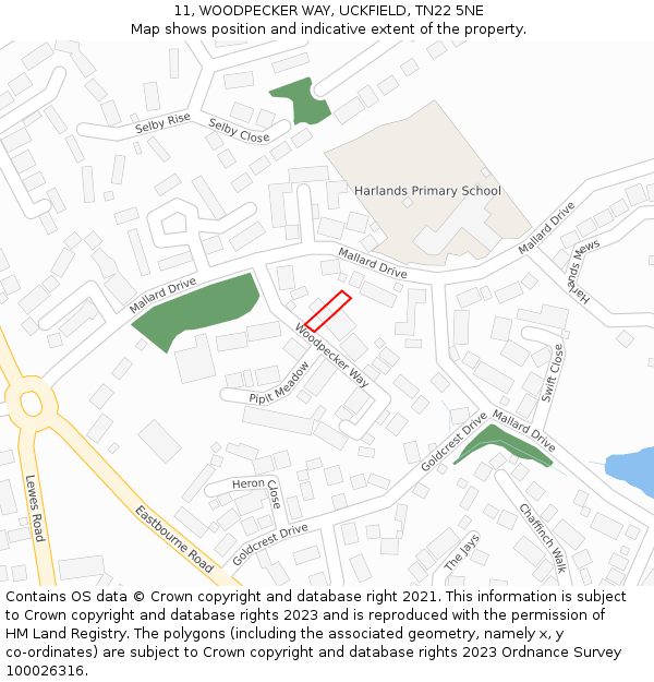 11, WOODPECKER WAY, UCKFIELD, TN22 5NE: Location map and indicative extent of plot