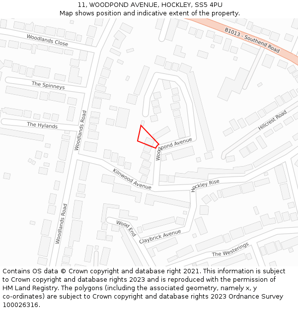 11, WOODPOND AVENUE, HOCKLEY, SS5 4PU: Location map and indicative extent of plot