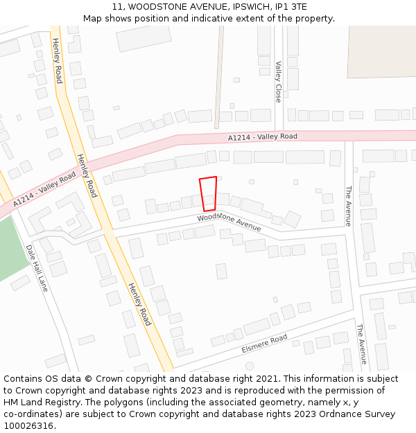 11, WOODSTONE AVENUE, IPSWICH, IP1 3TE: Location map and indicative extent of plot