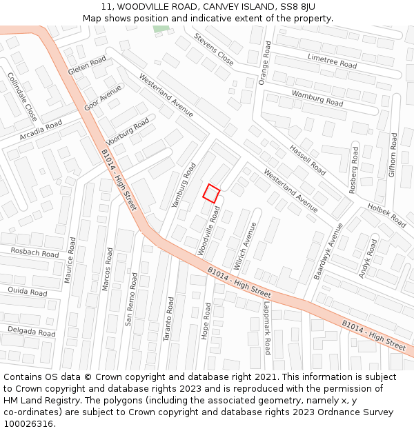 11, WOODVILLE ROAD, CANVEY ISLAND, SS8 8JU: Location map and indicative extent of plot