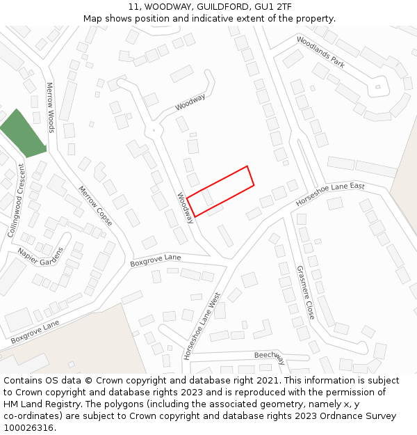 11, WOODWAY, GUILDFORD, GU1 2TF: Location map and indicative extent of plot