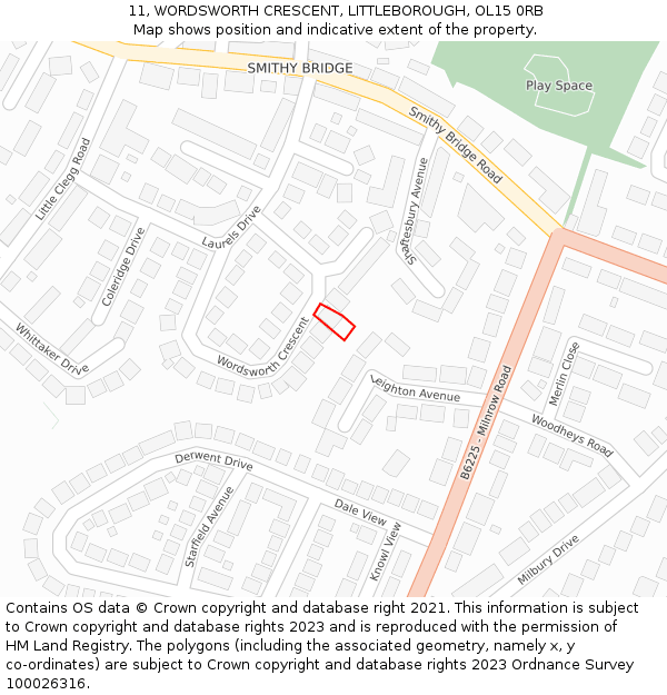 11, WORDSWORTH CRESCENT, LITTLEBOROUGH, OL15 0RB: Location map and indicative extent of plot