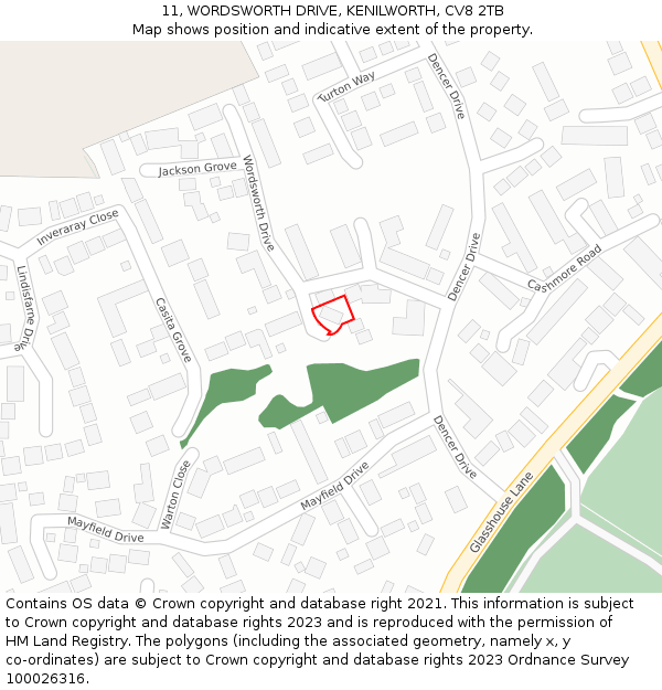 11, WORDSWORTH DRIVE, KENILWORTH, CV8 2TB: Location map and indicative extent of plot