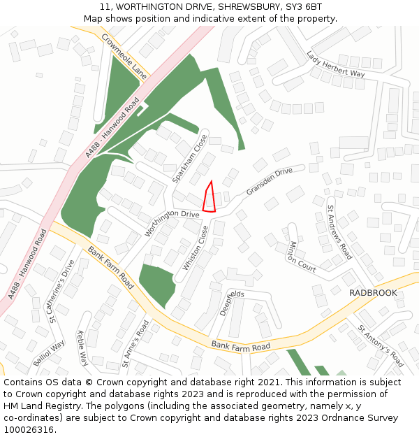 11, WORTHINGTON DRIVE, SHREWSBURY, SY3 6BT: Location map and indicative extent of plot