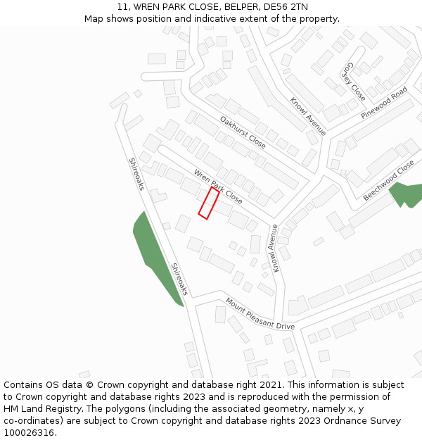 11, WREN PARK CLOSE, BELPER, DE56 2TN: Location map and indicative extent of plot