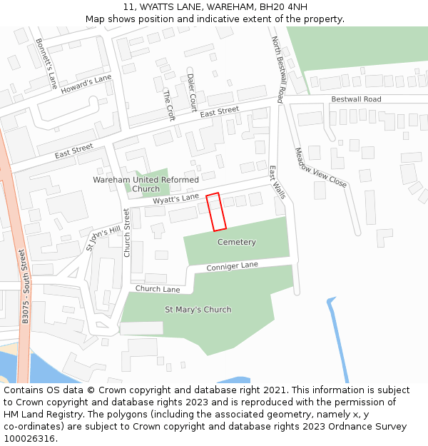 11, WYATTS LANE, WAREHAM, BH20 4NH: Location map and indicative extent of plot