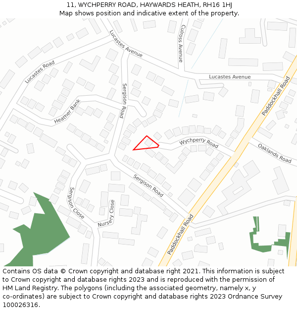 11, WYCHPERRY ROAD, HAYWARDS HEATH, RH16 1HJ: Location map and indicative extent of plot