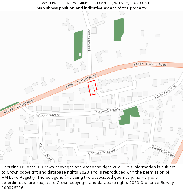 11, WYCHWOOD VIEW, MINSTER LOVELL, WITNEY, OX29 0ST: Location map and indicative extent of plot