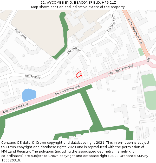 11, WYCOMBE END, BEACONSFIELD, HP9 1LZ: Location map and indicative extent of plot