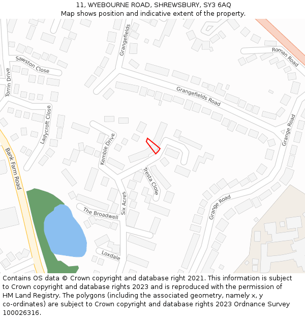 11, WYEBOURNE ROAD, SHREWSBURY, SY3 6AQ: Location map and indicative extent of plot