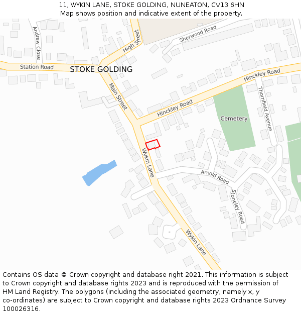 11, WYKIN LANE, STOKE GOLDING, NUNEATON, CV13 6HN: Location map and indicative extent of plot