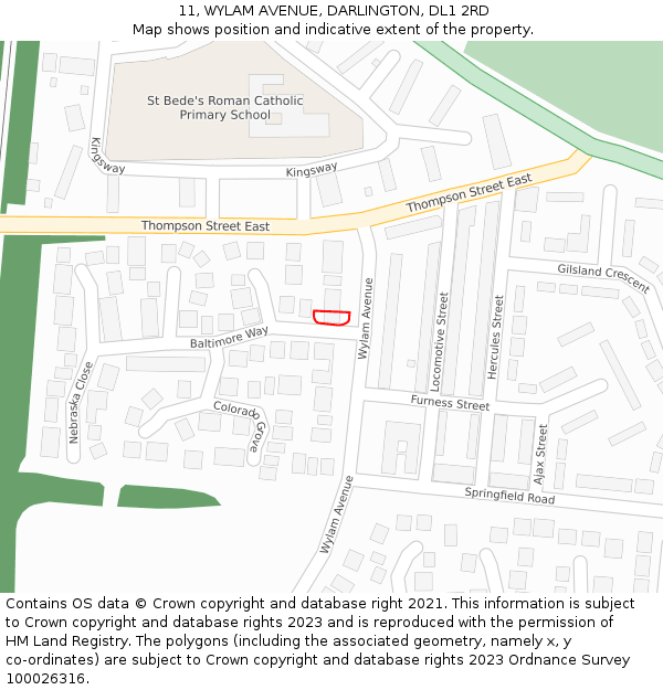 11, WYLAM AVENUE, DARLINGTON, DL1 2RD: Location map and indicative extent of plot