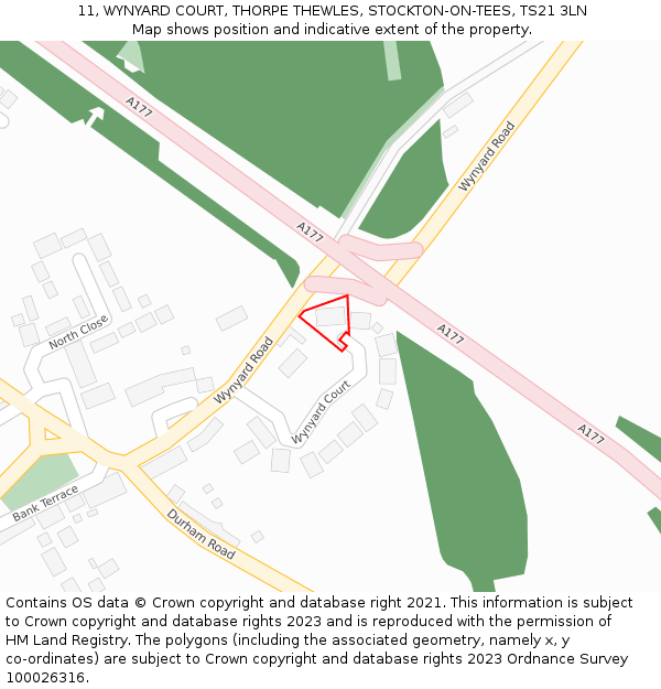 11, WYNYARD COURT, THORPE THEWLES, STOCKTON-ON-TEES, TS21 3LN: Location map and indicative extent of plot