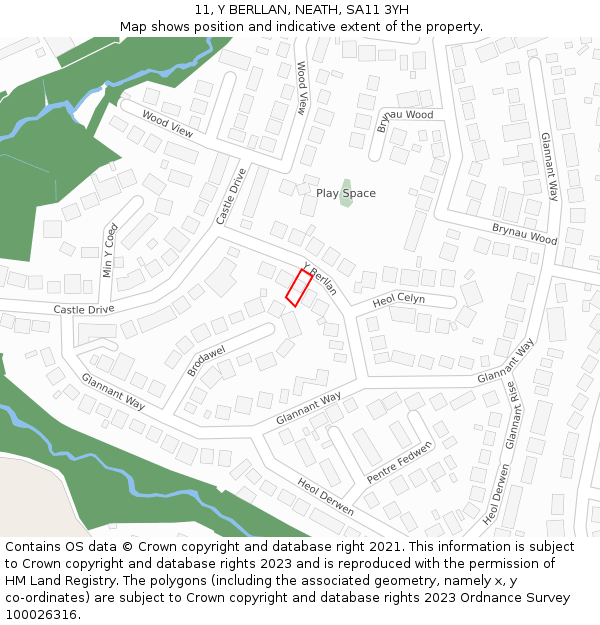 11, Y BERLLAN, NEATH, SA11 3YH: Location map and indicative extent of plot