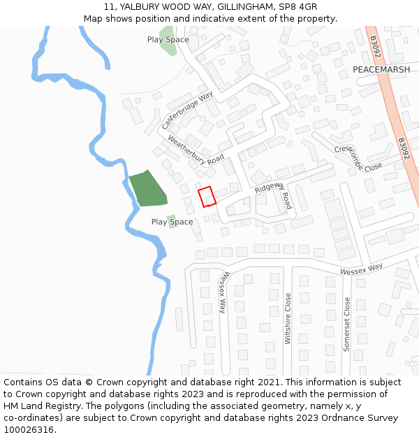 11, YALBURY WOOD WAY, GILLINGHAM, SP8 4GR: Location map and indicative extent of plot