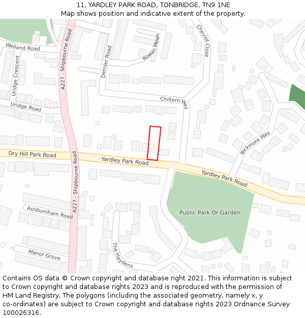 11, YARDLEY PARK ROAD, TONBRIDGE, TN9 1NE: Location map and indicative extent of plot