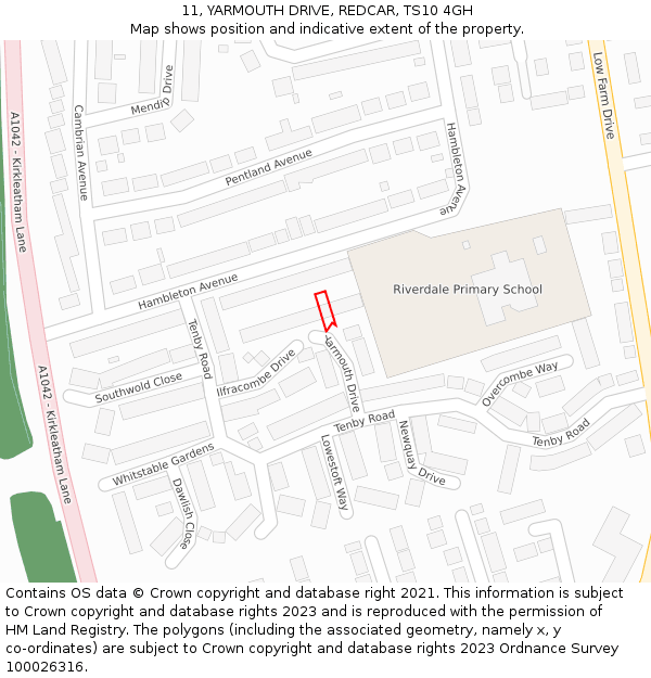 11, YARMOUTH DRIVE, REDCAR, TS10 4GH: Location map and indicative extent of plot