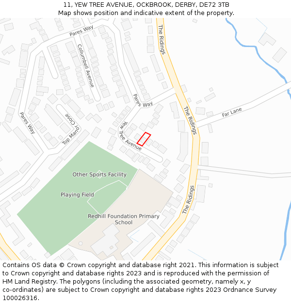 11, YEW TREE AVENUE, OCKBROOK, DERBY, DE72 3TB: Location map and indicative extent of plot