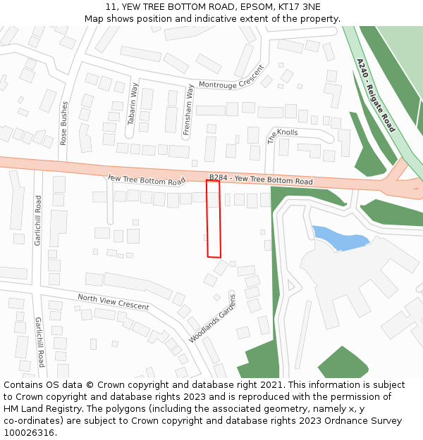 11, YEW TREE BOTTOM ROAD, EPSOM, KT17 3NE: Location map and indicative extent of plot