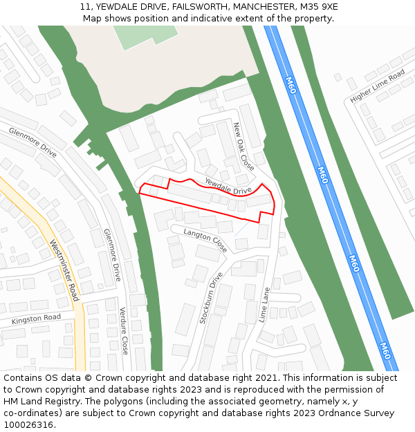 11, YEWDALE DRIVE, FAILSWORTH, MANCHESTER, M35 9XE: Location map and indicative extent of plot