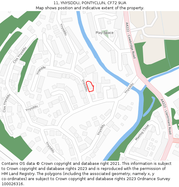 11, YNYSDDU, PONTYCLUN, CF72 9UA: Location map and indicative extent of plot