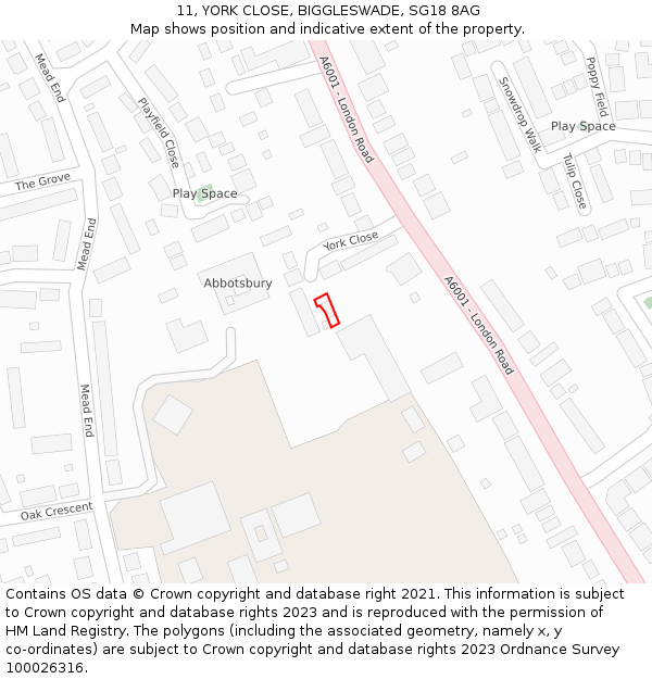 11, YORK CLOSE, BIGGLESWADE, SG18 8AG: Location map and indicative extent of plot