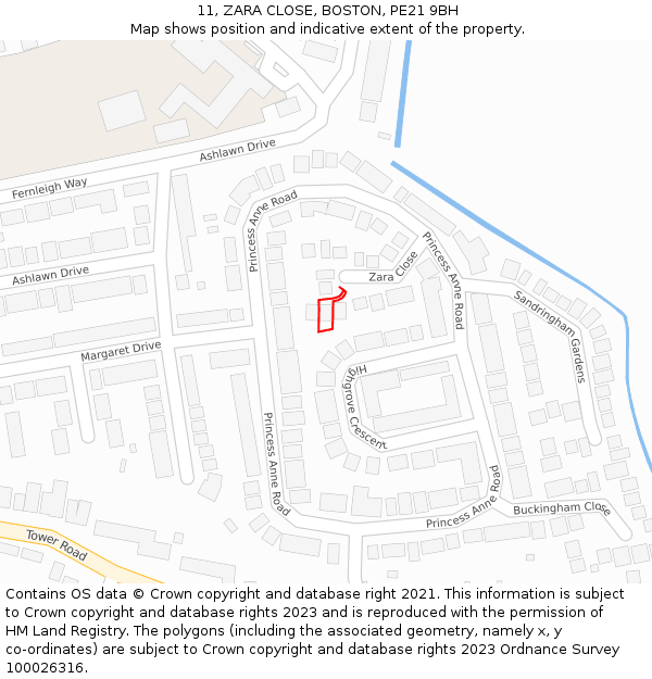 11, ZARA CLOSE, BOSTON, PE21 9BH: Location map and indicative extent of plot